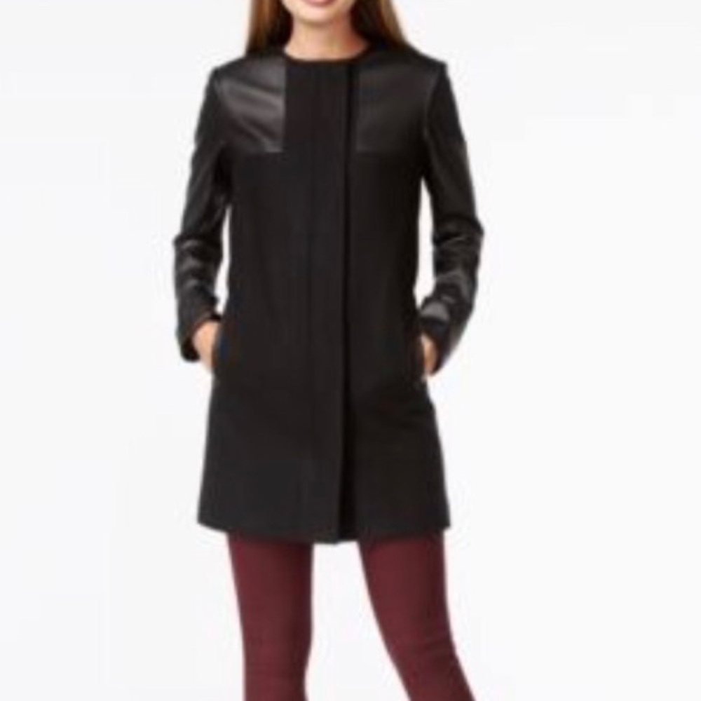 Laundry by Shelli Segal Faux Leather Sleeve Coat - Picture 7 of 8